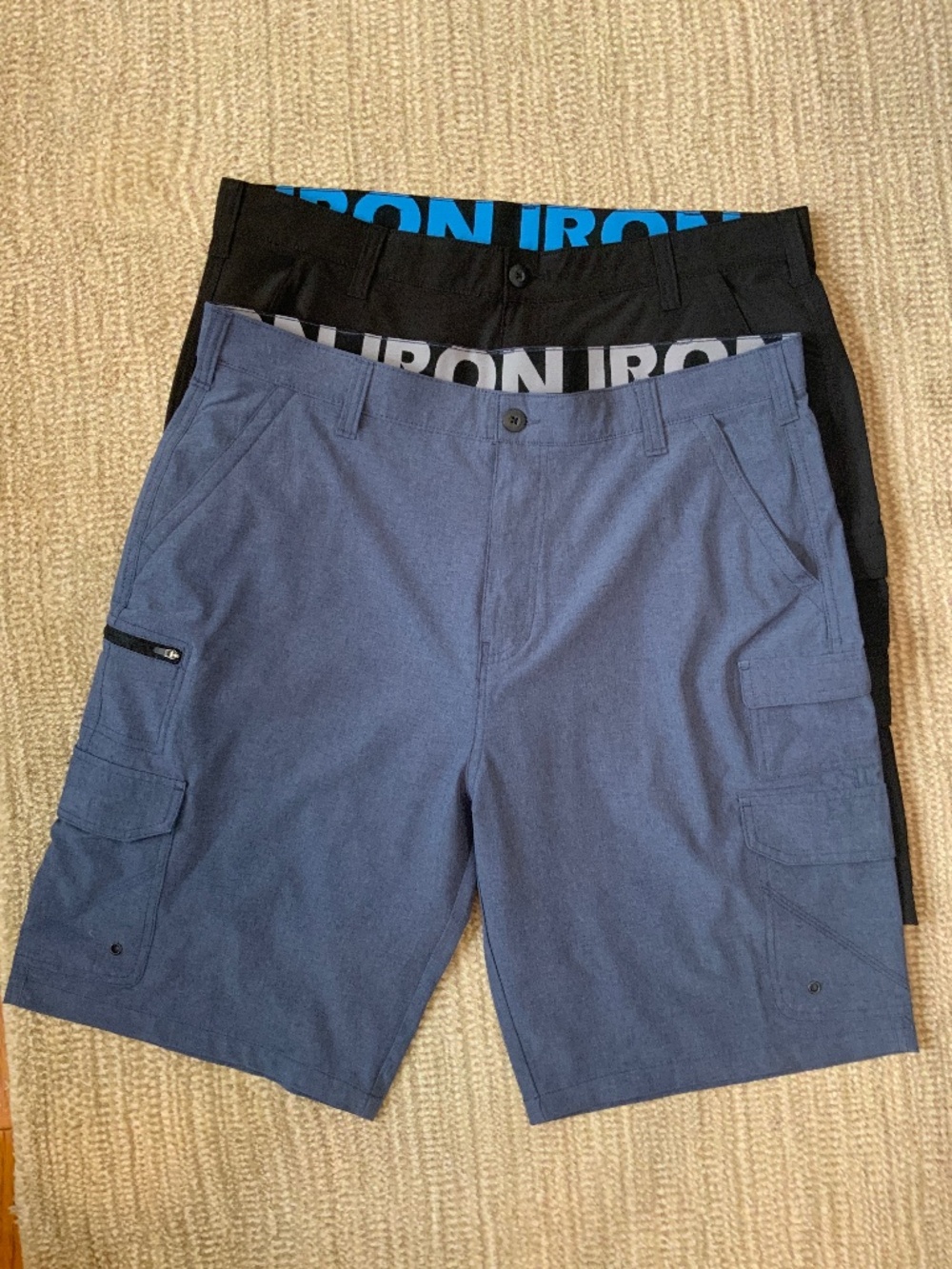 Men’s Iron Man cargo pants 40 waist/11 inch length 2 pairs, black/dusty blue